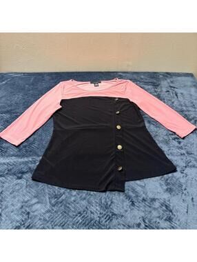 Liz McCoy Women's Black Pink Colorblock Tunic Top‎ Size M Stretch